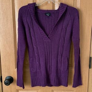 Rue21 Purple V-Neck Cable Knit Sweater with Pockets